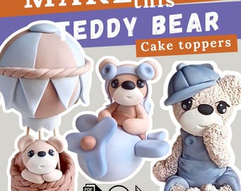 Tutoriales de decoración de pasteles: Osito de peluche en un globo aerostático, piloto en un avión / Vídeo + Plantilla + Libro electrónico en PDF. El primer cumpleaños del niño.