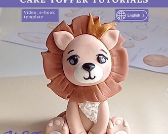 Zelfstudie leeuwentaarttopper: fondant, suikerpasta, video, e-book en sjabloon (pdf)