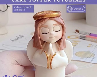 エンジェルケーキトッパーの作り方チュートリアル。フォンダンの動画、電子書籍、テンプレート。デジタルダウンロード