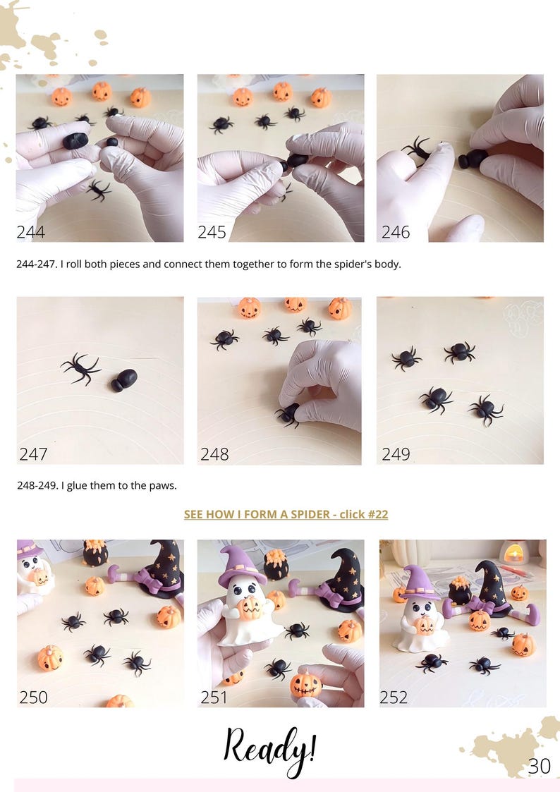 Ghost, witch, cauldron, spiders and scary pumpkins. Halloween cake topper with stencil. Tutorial with video instructions. DIY edible fondant decorations for halloween party