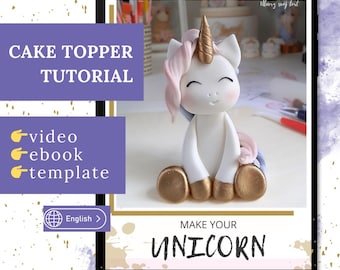 Cake topper video tutorial - cheerful fondant unicorn. Pastel decoration for a girl's rainbow birthday party.