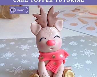 Tutorial para hacer un adorno de reno de fondant para tartas. Vídeo, libro electrónico y plantilla. Patrón de decoración para tartas navideñas (descarga digital).
