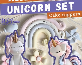 Kit de tutoriales para pasteles: Unicornio durmiente, unicornio feliz y pastel de fondant arcoíris / Decoraciones para pasteles DIY. Regalo para pasteleros (libro electrónico, video, plantilla).