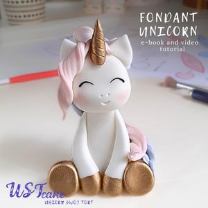 Cake topper video tutorial - cheerful fondant unicorn. Pastel decoration for a girl&#39;s rainbow birthday party.