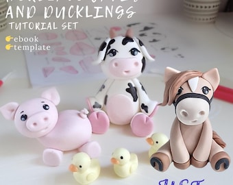 Tutoriales de adornos para tartas de azúcar: Caballo, cerdo y patitos (descarga digital)