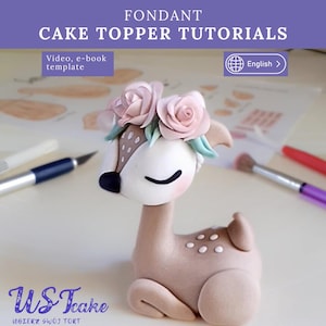 Tutorial de ciervo en fondant con corona de rosas hecha a mano. Videotutorial de decoración de tartas. Figura de ciervo para otoño, cumpleaños en el bosque y bautizo de niña.