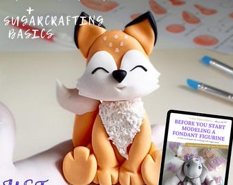 チュートリアルセット - テンプレート付きフォックスケーキトッパービデオチュートリアル + フォンダンフィギュアの作成を始める前に知っておくべきことすべて