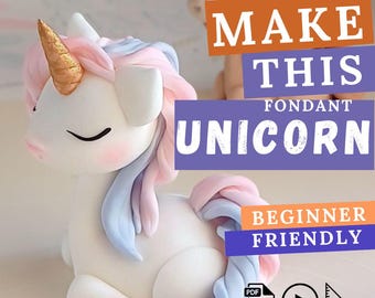 Unicornio y caballo durmiendo - Tutorial en vídeo para decorar tartas con fondant. Libro electrónico + vídeo + plantilla. Decoraciones de cumpleaños con arcoíris.