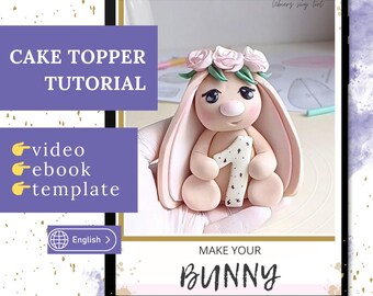 Tutorial para decorar pasteles con forma de conejito de fondant y rosas / Video paso a paso + PDF / Figura sin molde / Pastel estilo boho para baby shower / Ideal para principiantes