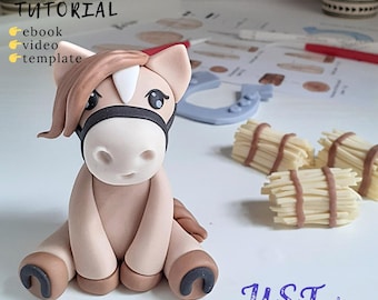 馬、干し草、そして蹄鉄。フォンダンケーキトッパーの作り方ビデオチュートリアル。農場をテーマにしたお子様の誕生日。農場の動物たち。