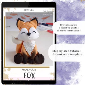 Fondant cute fox tutorial. How to make a sugar figurine for a forest-themed cake, wooden-themed birthday, boho wedding. Easy step-by-step instructions, e-book with video and template. Animal-themed children's party, boy cake, girl cake.