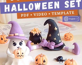Halloween Fondant Cake Topper Tutorial Set – Ghost, Pumpkin, Witch & Spider