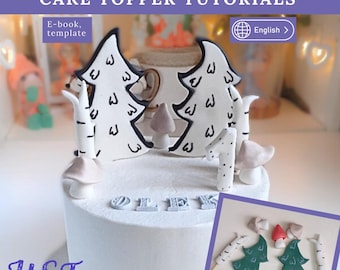 Forest Cake Decorations Tutorial: Trees, Birches, Mushrooms (Printable Template). Fondant Forest Set.