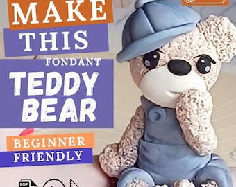 Tutorial de osito de peluche de fondant: Adorno vintage para tarta de bebé niño (PDF + Vídeo)