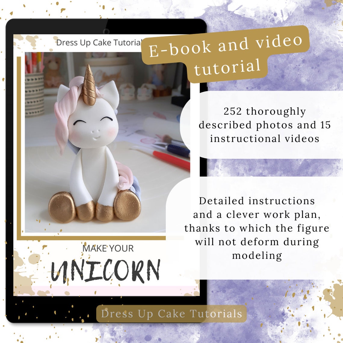 Unicorn Cake Topper Video Tutorial With Template. Detailed Tutorial ...