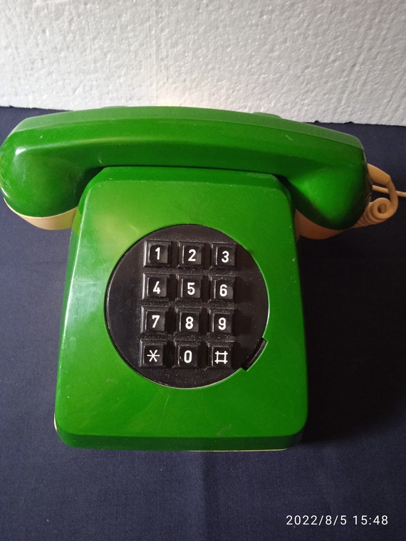 Vintage Olive green push button phone. Works. Telephone retro - antiques -  by owner - craigslist