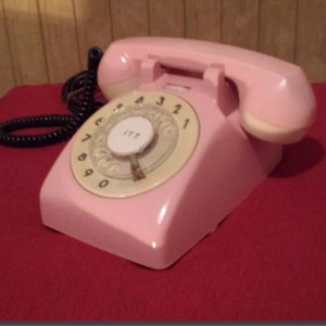 Vintage pink telephone, manual dial telephone, pink, office telephone decorations and collections, colors available