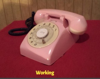 1 Working Vintage Landline Telephone, Pink Telephone, Pink Telephone, Landline, Bakelite Telephone Desk Telephone.