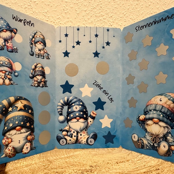 Sweet Dreams/ 3er Klappkarte/ Gnome / Wichtel / passend für A6 Binder