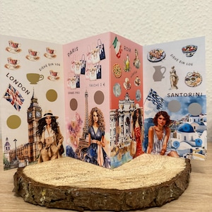 Städtetrip/ London/ Paris/ Rom/ Santorini/ 4er Klappkarte/ passend für A6 Binder (Art.-Nr: EB-009)