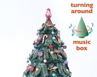 Caja de música de madera tallada a mano con forma de árbol de Navidad: Melodía del Cascanueces
