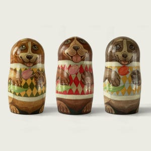 Bonbonnière pour chien peinte à la main - Étui de rangement en bois avec un joli motif de chiot, 3 couleurs - Figurine en bois peinte à la main - Boîte souvenir