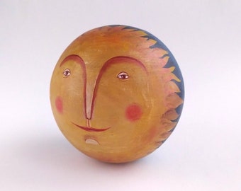 Hand Painted Sun & Moon Roly-Poly Doll: Medieval Style Wooden Toy
