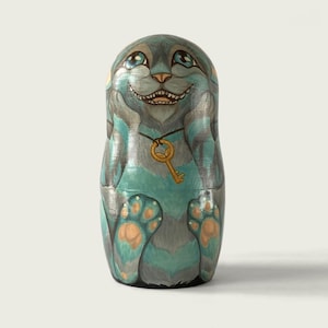 Boîte à bonbons chat du Cheshire - Figurine en bois peinte à la main - Cadeau Alice au pays des merveilles - Boîte souvenir pour amoureux des chats