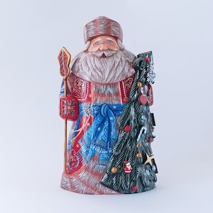 Wooden Father Christmas Santa Claus Hand Painted Hand Curved Russian Stile Father Frost 8.5&quot;
