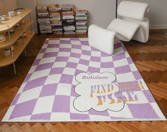 Retro Checkerboard Sala de estar Alfombra, alfombra, decoración de la habitación, alfombrillas de noche