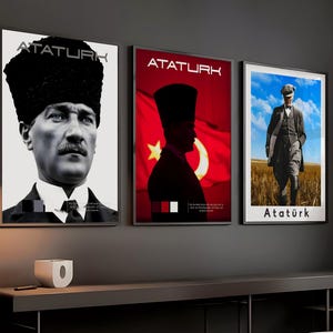 Mustafa Kemal Atatürk 3 Piece Visual Set, High Resolution Downloadable File for Poster Printing, Historical Photos of Turkish Leader Atatürk
