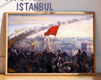 Canvastavla med erövringen av Istanbul: Osmansk historisk väggkonst