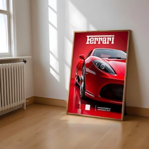 Red Sports Ferrari Poster Downloadable Digital JPEG, Italian Sports Car Wall Art, Racing Car Print Canvas Design, Ferrari Sport Car Model