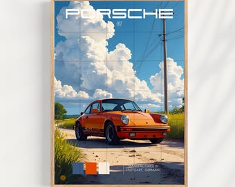 Porsche 911 Landscape Illustration: Car Enthusiast Wall Art (Digital Download)