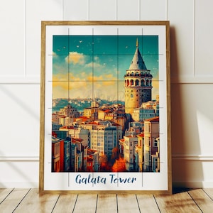 Turkey Istanbul Galata Tower 300 grams Paper Poster Print or Digital Download File, Maximalist City Travel Poster