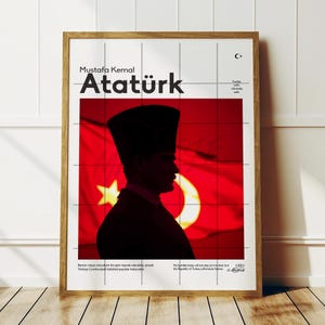May include: A black and white silhouette of Mustafa Kemal Atatürk, the founder of modern Turkey, against a red Turkish flag with a white star and crescent moon. The quote "My humble body will one day turn to dust, but the Republic of Turkey will endure forever." is written below the image.