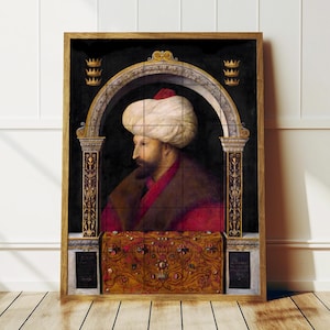Poster con ritratto del sultano ottomano Mehmed il Conquistatore, stampa su carta artistica da 300 grammi, arte storica o file di download digitale stampabile