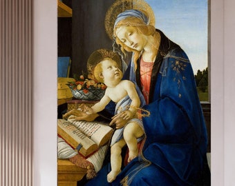 x2 Botticelli Virgin Mary Paintings With Children For Home, Office and Church Decor.