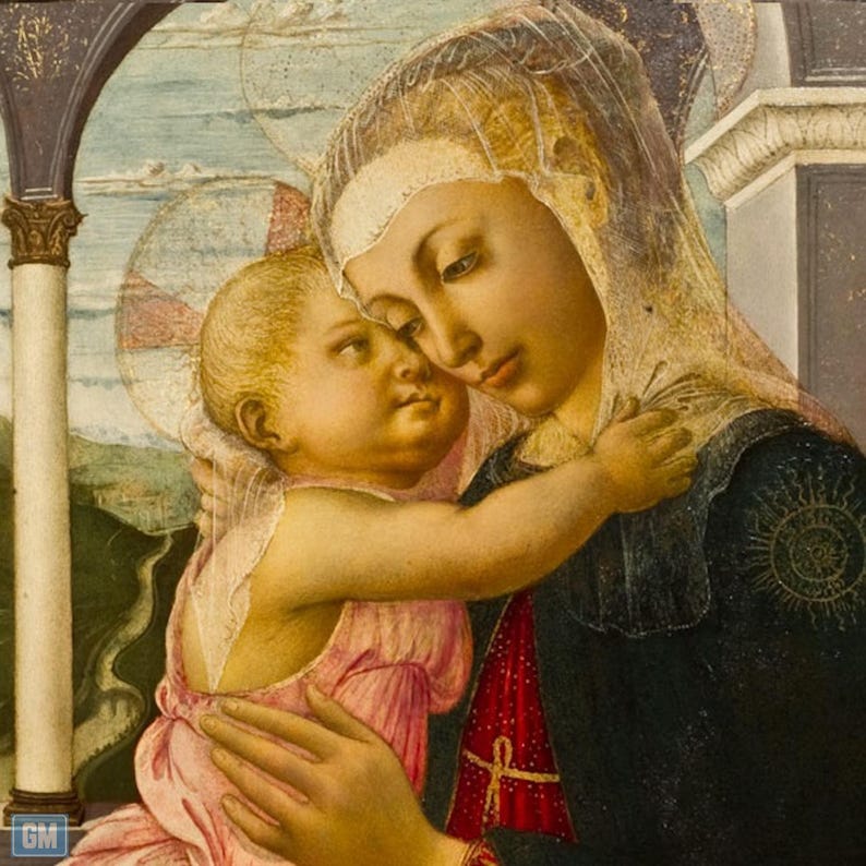 The Madonna gently embracing her son