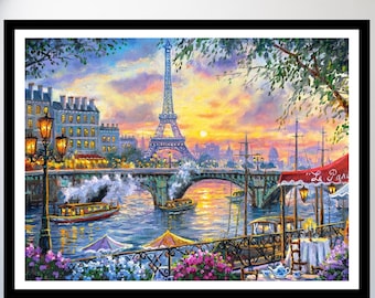 Paris Artwork Prints: Eiffel Tower, Flower Market (Digital Download)