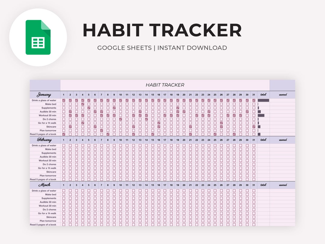 Monthly Habit Tracker Printable, Google Sheets, Habit Tracker Template Monthly Habit Tracker Printable, Google Sheets, Habit Tracker Template