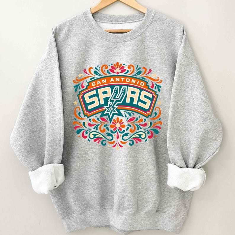 Comfort Colors San Antonio Spurs Floral Shirt, Vintage Boho Spurs Graphic T-Shirt, San Antonio Basketball Floral Folk Art Shirt image 6