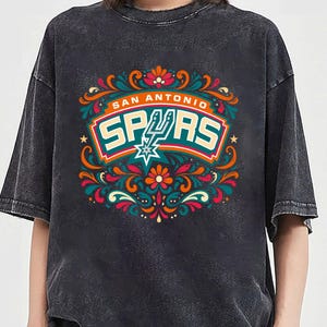 Comfort Colors San Antonio Spurs Floral Shirt, Vintage Boho Spurs Graphic T-Shirt, San Antonio Basketball Floral Folk Art Shirt image 4