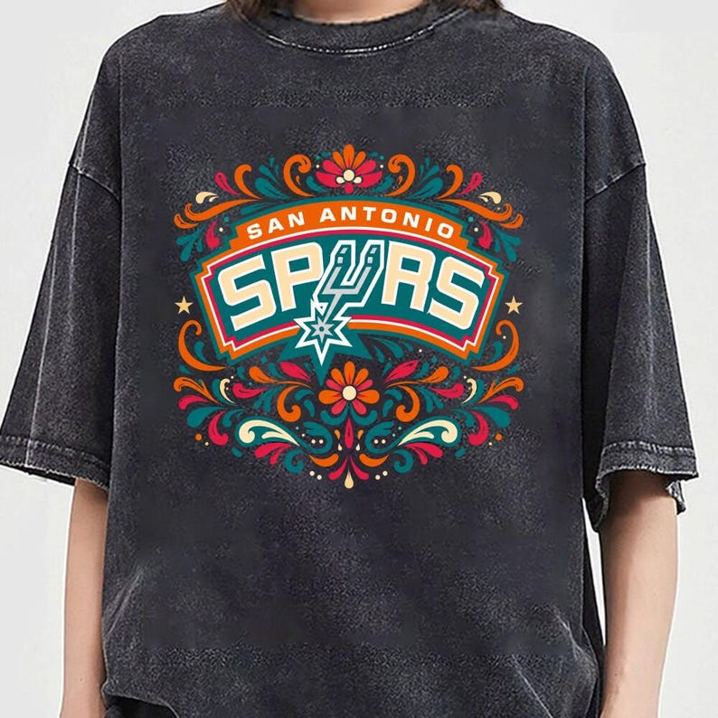 Comfort Colors San Antonio Spurs Floral Shirt, Vintage Boho Spurs Graphic T-Shirt, San Antonio Basketball Floral Folk Art Shirt image 4