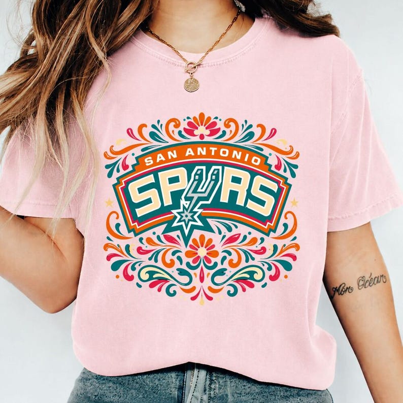 Comfort Colors San Antonio Spurs Floral Shirt, Vintage Boho Spurs Graphic T-Shirt, San Antonio Basketball Floral Folk Art Shirt image 3