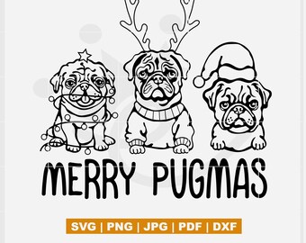 Merry Pugmas svg png | Christmas design for Shirts, mugs, Tote bags and more | Pugs svg, pug cute cut file, pug for Cricut, pug sublimation