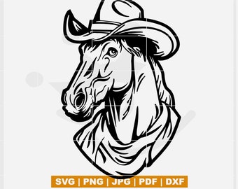 Horse Svg, Horse wearing cowboy hat svg, cowboy horse svg, horse in cartoon style svg, horse cowboy svg, horse cut file, horse sublimation