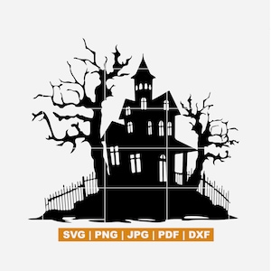 Casa infestata in formato SVG, sagoma di casa spaventosa in formato SVG, casa di Halloween in formato SVG, casa spettrale in formato SVG, casa con pipistrelli - Perfetta per Halloween