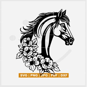 Horse with flowers svg including dxf, png, jpg, pdf files, Perfect for Cricut Maker, Silhouette Cameo and other cutting machines