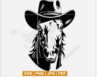 Horse Svg, Horse wearing cowboy hat svg, cowboy horse svg, horse digital art png for sublimation, prints, silhouette cameo, cricut machines